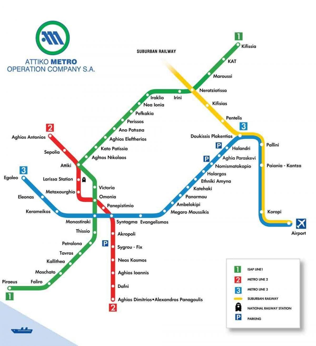Athen U-Bahn-Karte 2016