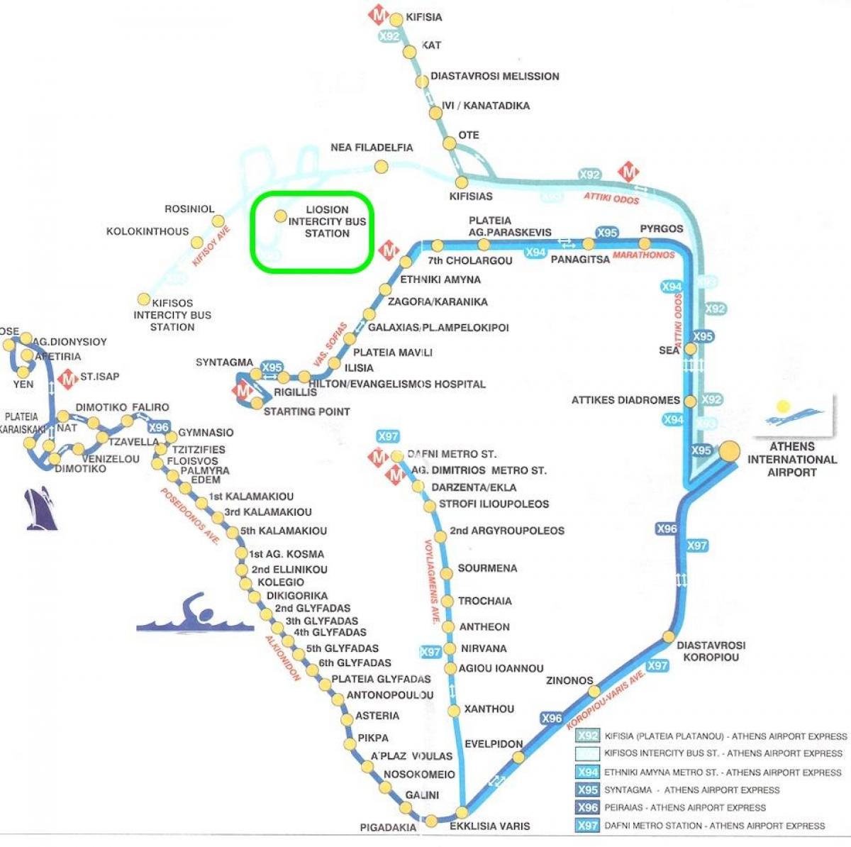 Karte von liosion bus station Athen 
