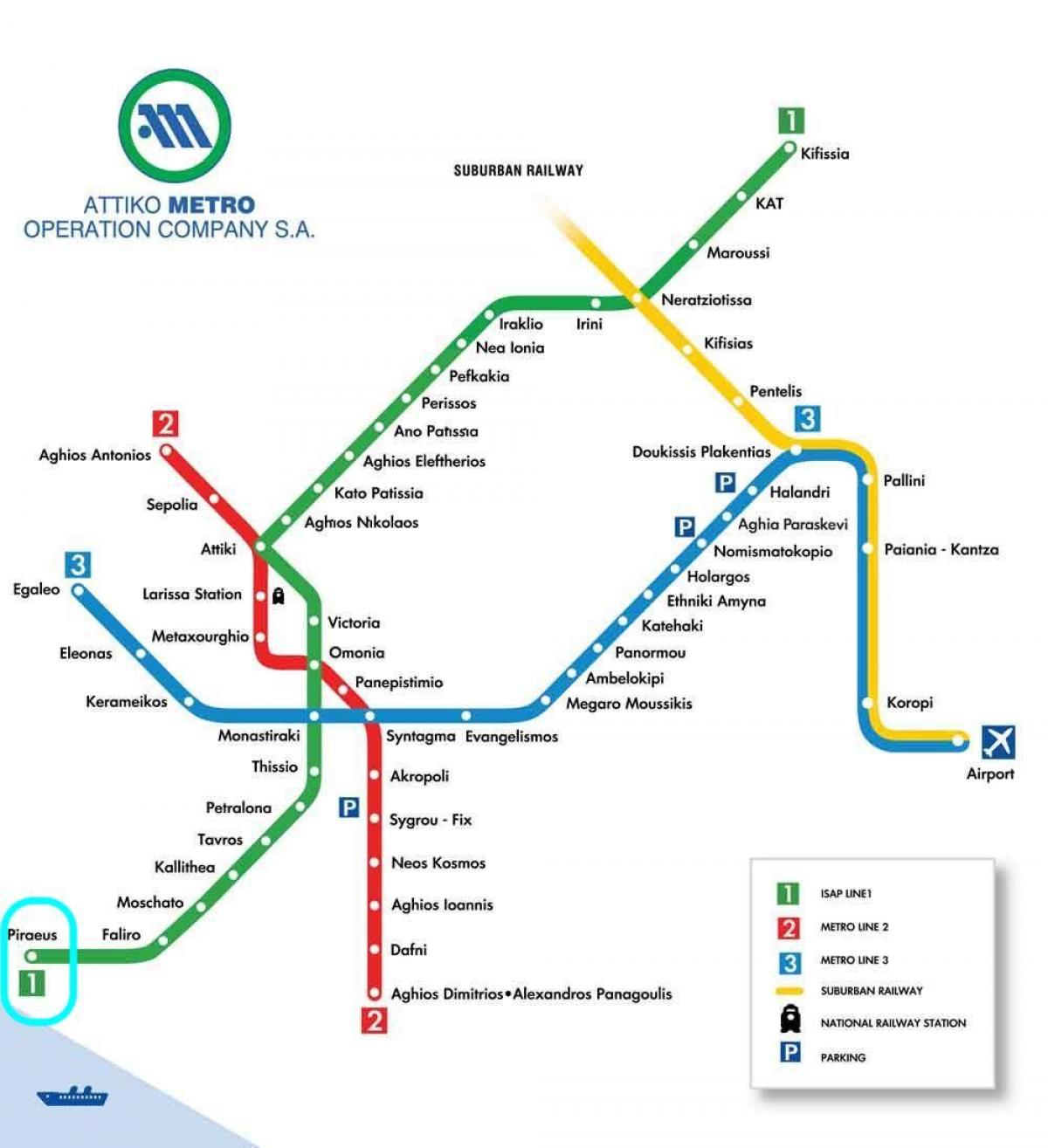 Karte von Piräus U-Bahn-station 